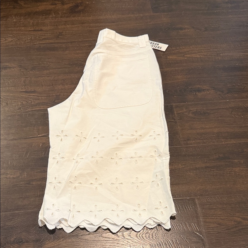 Elegant White Eyelet wide leg pants.